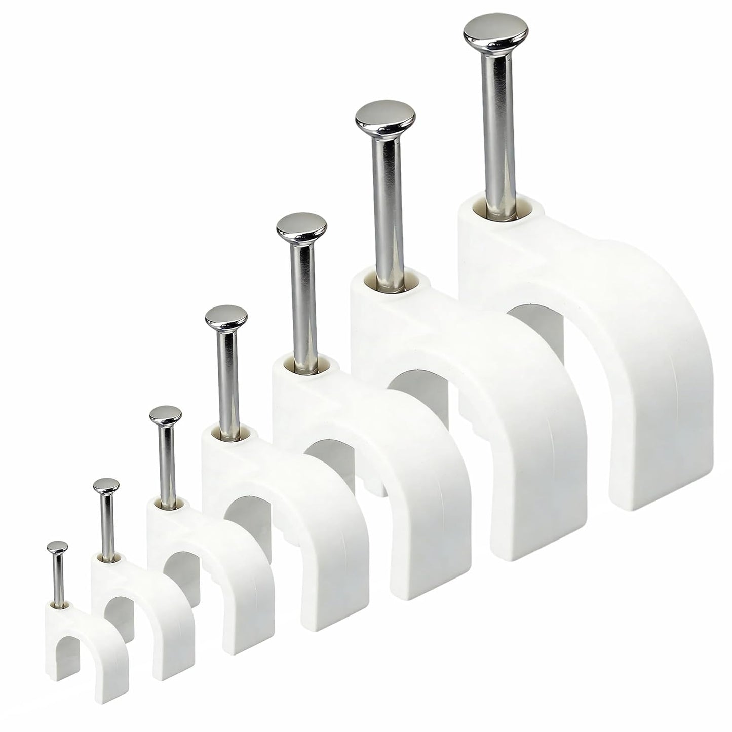 350Pcs White Cable Clips with Steel Nails, Multi Sizes 4-10mm, Wall Mount Wire Holders for Home Office Cable Management