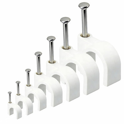 350Pcs White Cable Clips with Steel Nails, Multi Sizes 4-10mm, Wall Mount Wire Holders for Home Office Cable Management