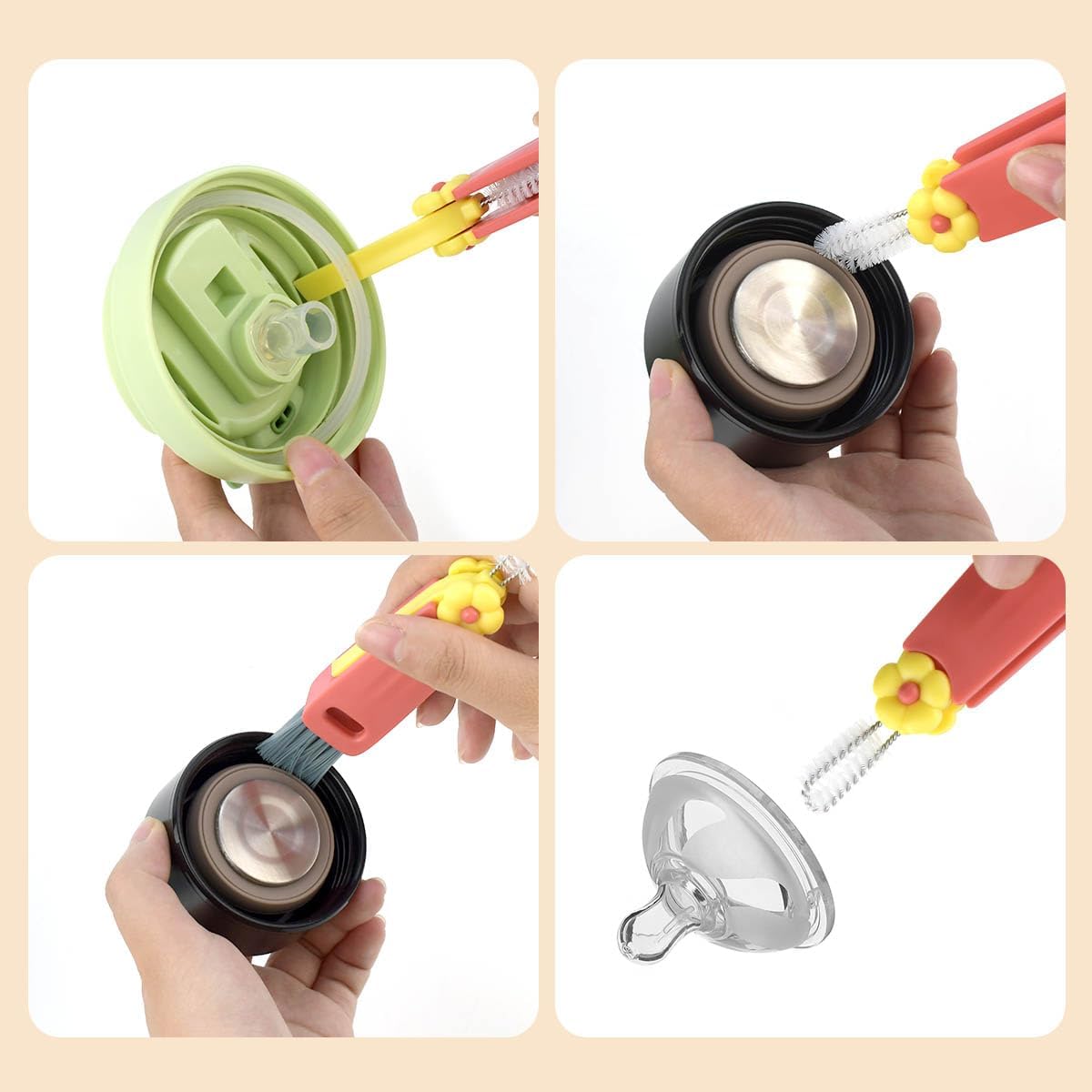 3 Pcs 3 in 1 Cup Lid Cleaning Brush Crevice Cleaning Brush for Bottle Gap 3 in 1 Cleaning Brushes for Tight Spaces Multifunctional Portable Cup Lid Cleaner Home Kitchen Cleaning Tools (Green Blue Red)