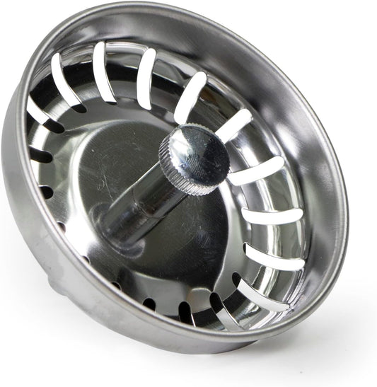 Highcraft 9754JO Stainless Steel Kitchen Sink Strainer Basket-Replacement for Standard Drains (3-1/2 Inch) -Ball-Lock Rubber Stopper, 3-1/2