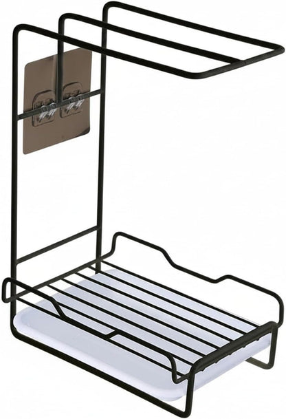 Black Carbon Steel Wall-Mounted Sink Rack for Kitchen & Bathroom, Space-Saving Cloth & Cleaning Tool Drying Organizer