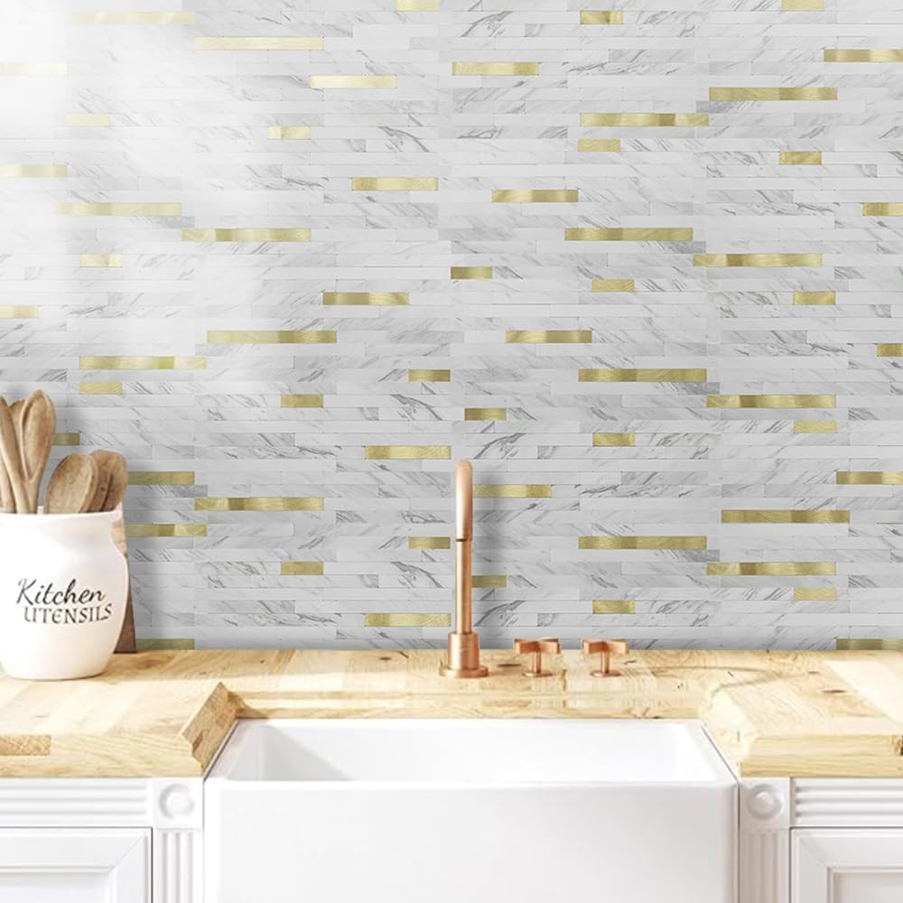 DICOFUN 10-Sheet Peel and Stick Backsplash Wall Tile, PVC Kitchen Backsplash Peel and Stick in Sandstone, 9.4 sq.ft