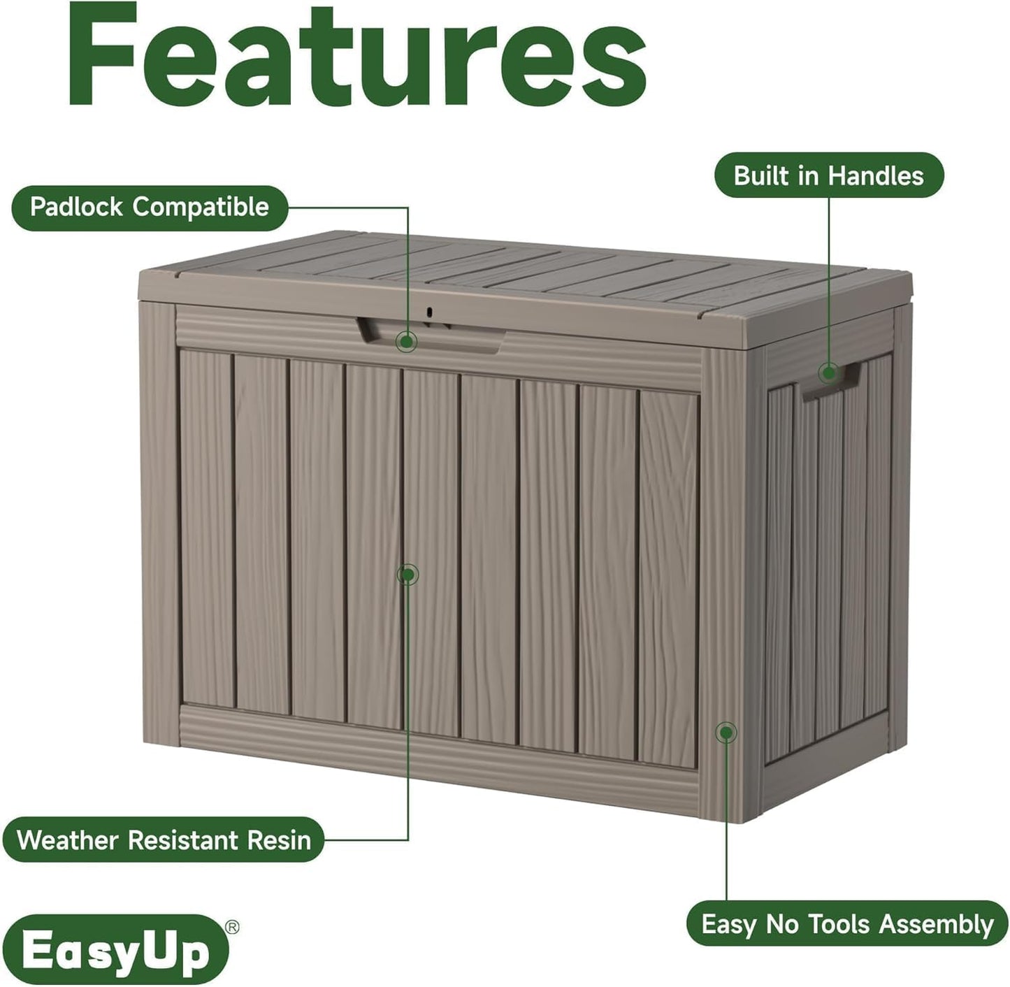 EasyUp 35 Gallon Outdoor Storage Box, Outdoor Deck Boxes for Garden Tools Equipment,Cushions and Patio Storage,Lockable and Resin,Easy to Install(Black)