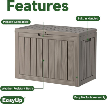 EasyUp 35 Gallon Outdoor Storage Box, Outdoor Deck Boxes for Garden Tools Equipment,Cushions and Patio Storage,Lockable and Resin,Easy to Install(Black)