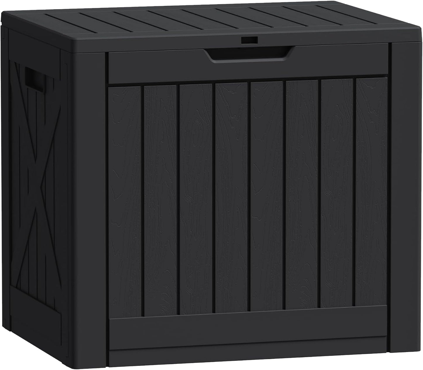 Flamaker Resin Deck Box 120 Gallon Waterproof Large Outdoor Indoor Storage Box Imitation Wood Resin for Patio Furniture Garden Tools and Pool (Black)