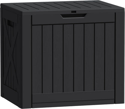 Flamaker Resin Deck Box 120 Gallon Waterproof Large Outdoor Indoor Storage Box Imitation Wood Resin for Patio Furniture Garden Tools and Pool (Black)