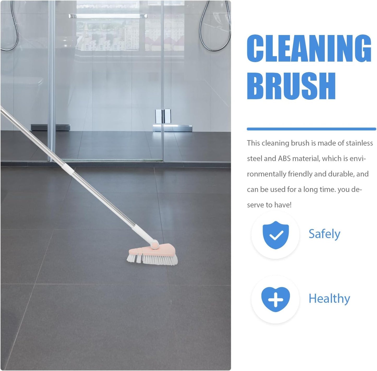Bathroom Cleaning Brush with Long Handle Stiff Bristles Floor Cleaner Scrub Brush for Tile and Tub in Light Pink for Home Cleaning