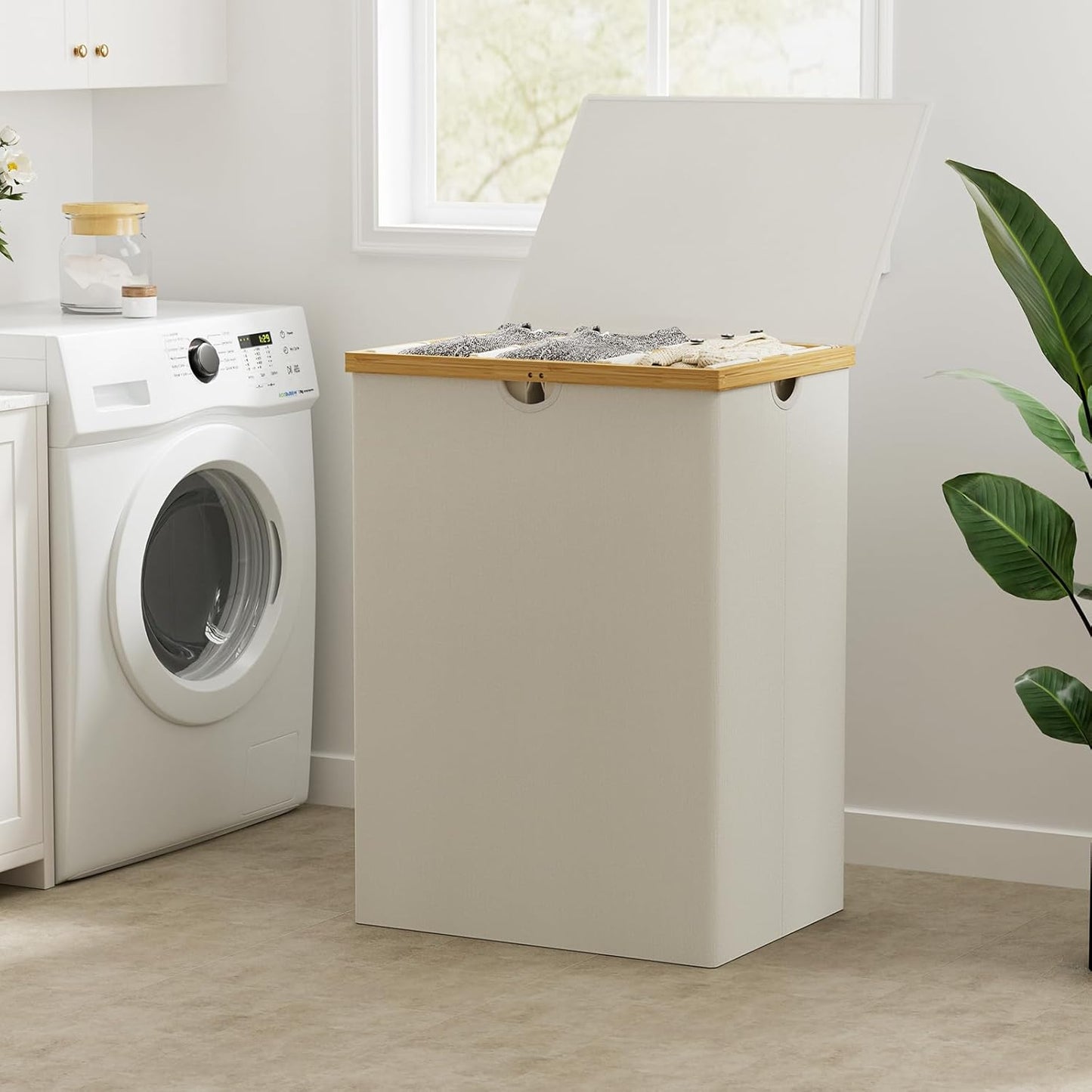 WOWLIVE 180L Laundry Hamper 3 Section, Bamboo Laundry Basket with lid, Extra Large Dirty Clothes Hamper with Removable Linner Bags, Laundry Bin Organizer Storage for Dorm Bedroom Bathroom, Beige