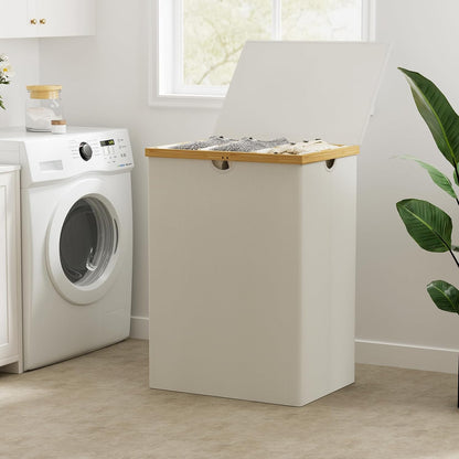 WOWLIVE 180L Laundry Hamper 3 Section, Bamboo Laundry Basket with lid, Extra Large Dirty Clothes Hamper with Removable Linner Bags, Laundry Bin Organizer Storage for Dorm Bedroom Bathroom, Beige