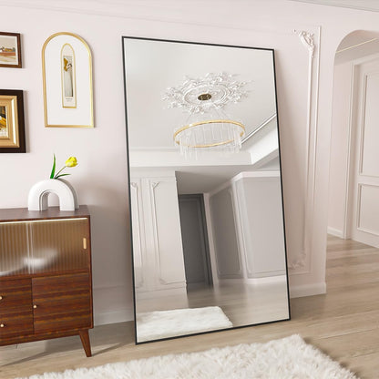 VooBang Mirror Full Length - 21" x 57" Floor Mirror with Stand, Aluminum Alloy Frame Full Body Mirror, Standing Hanging or Leaning Against Wall for Bedroom and Living Room, Black