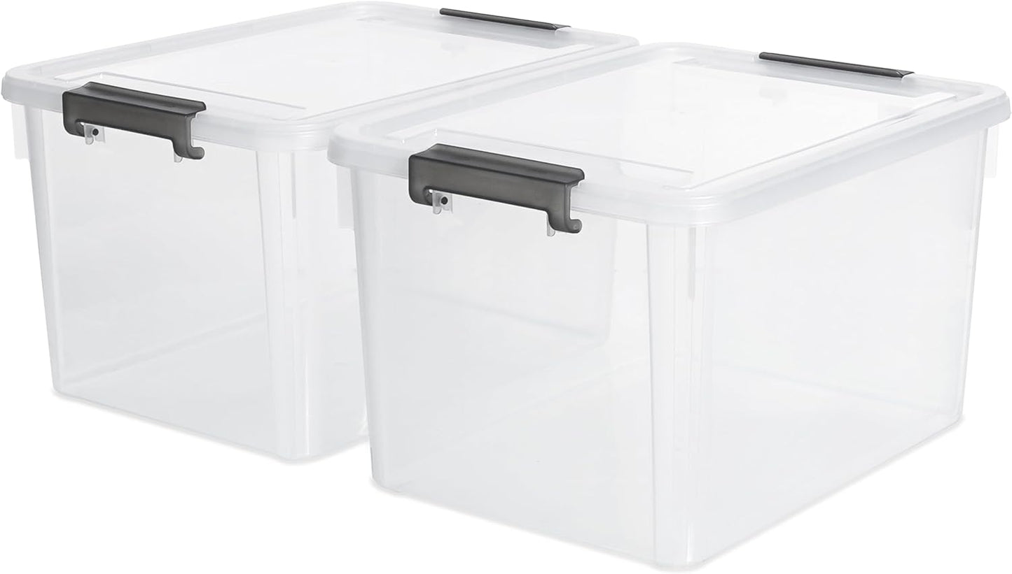 Citylife 57 QT Plastic Storage Bins with Double-Opening Lids, Storage Containers for Organizing, Large Clear Storage Box for Closet, Blankets, 2 Packs