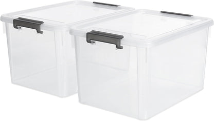 Citylife 57 QT Plastic Storage Bins with Double-Opening Lids, Storage Containers for Organizing, Large Clear Storage Box for Closet, Blankets, 2 Packs