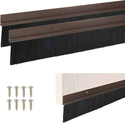 M METERXITY 2Pack Door Sweep - 39" Door Bottom Brush Heavy Duty Seal Draft Stopper Aluminum Base with 50mm Brush, Adhesive/Screw Installation for Interior/Exterior/Garage/Sliding Doors, Black
