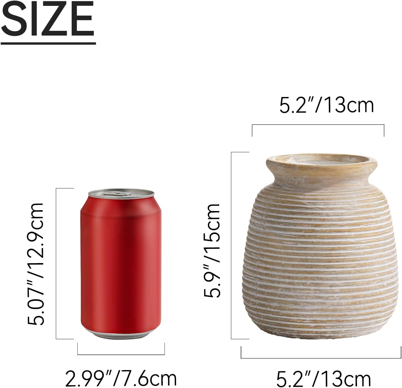 Ceramic Flower Vase, Small Rustic Farmhouse Vases Home Decor, Short Pottery Decorative Pampas Vase for Table Living Room Entryway Mantel Bookshelf Bedroom Bathroom Kitchen - 6" W
