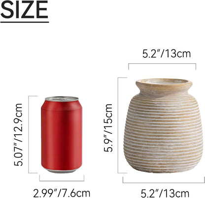 Ceramic Flower Vase, Small Rustic Farmhouse Vases Home Decor, Short Pottery Decorative Pampas Vase for Table Living Room Entryway Mantel Bookshelf Bedroom Bathroom Kitchen - 6" W