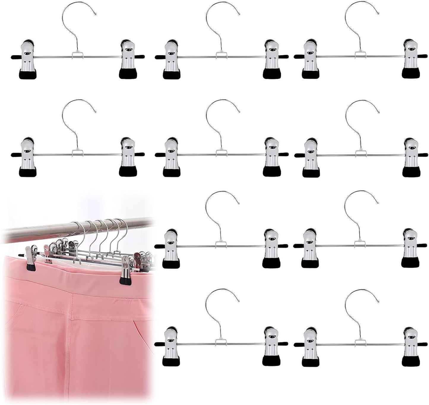 10PCS Boot Hangers with 2 Adjustable Clips, Portable Travel Shoe Rack, Stainless Steel Space Saving Multifunctional Hanging Clips for Socks Towels Hats Clothes Boots Home Laundry