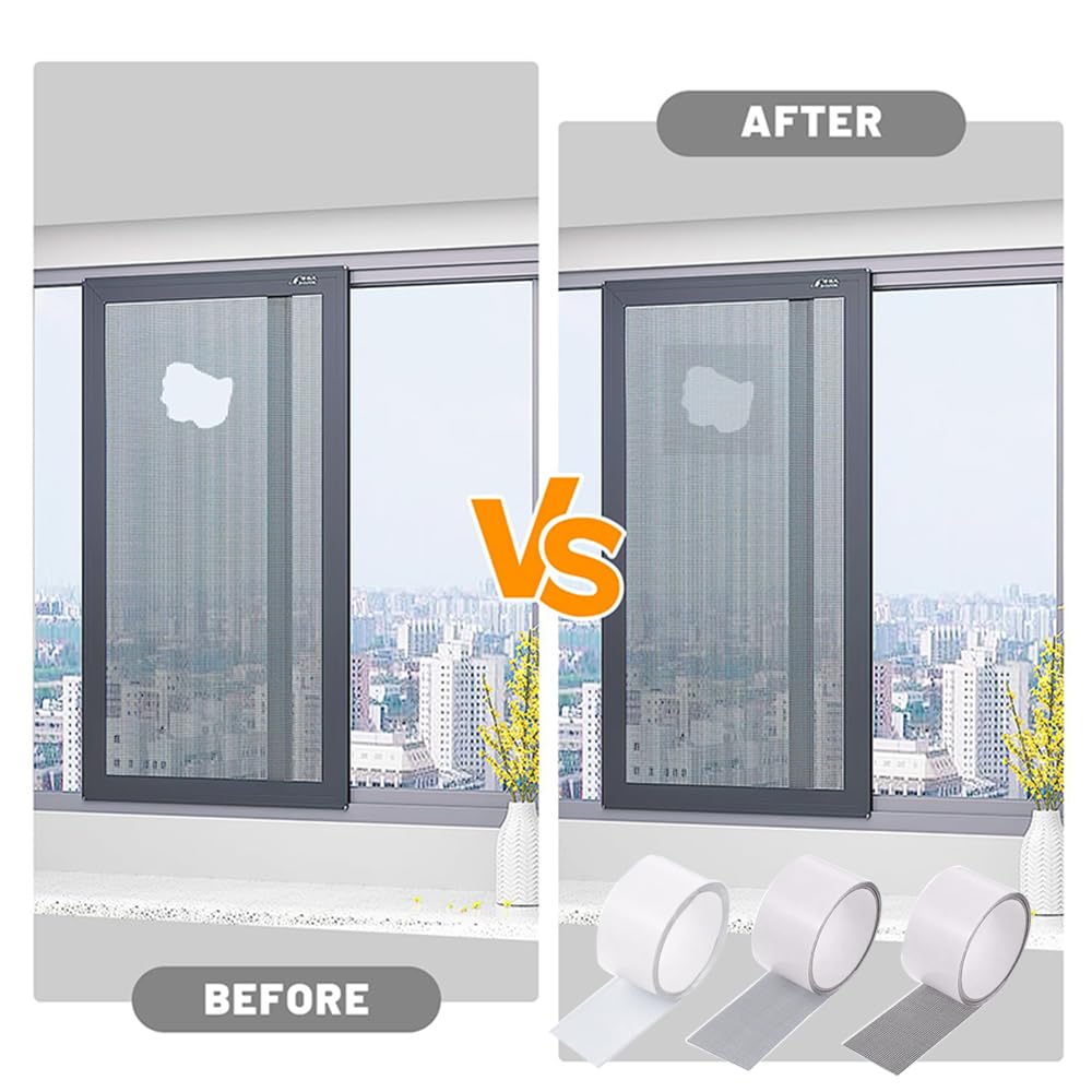 SKYPRO Window Mosquito Net Repair Tape Self Adhesive Window Screen Repair Patch Strong Anti-Insect Fly Mesh Broken Holes Repair(2Pcs,White)