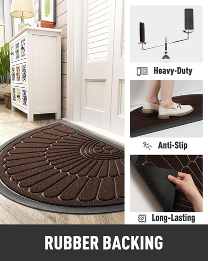 tchdio Door Mat Outdoor Indoor Entrance Doormat-Semicircular Durable Rubber Non Slip Front Door Mat for Outside Inside Entry Entryway Dirt Trapper WelcomeMat for Muddy Paws and Shoes-Black 17”x30”