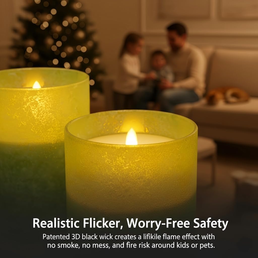 ANGELLOONG Flickering Flameless Candles, Realistic Battery Operated Candles with Remote and Timer, Set of 3 LED Candles for Room Fall Home Wedding Decor Centerpieces Table Party Valentines Decorations