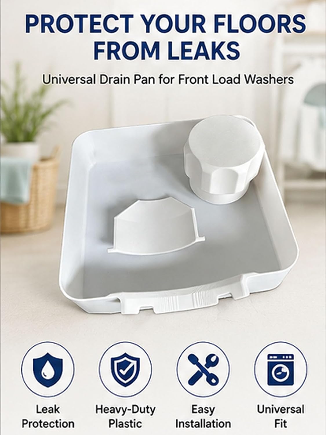 Washing Machine Drain Tray, Washing Machine Filter Drain Tray, Universal Front-Load Washing Machinedrain Pan, For Basements, Apartments, Mobile Homes, Garages, And Rentals，1set