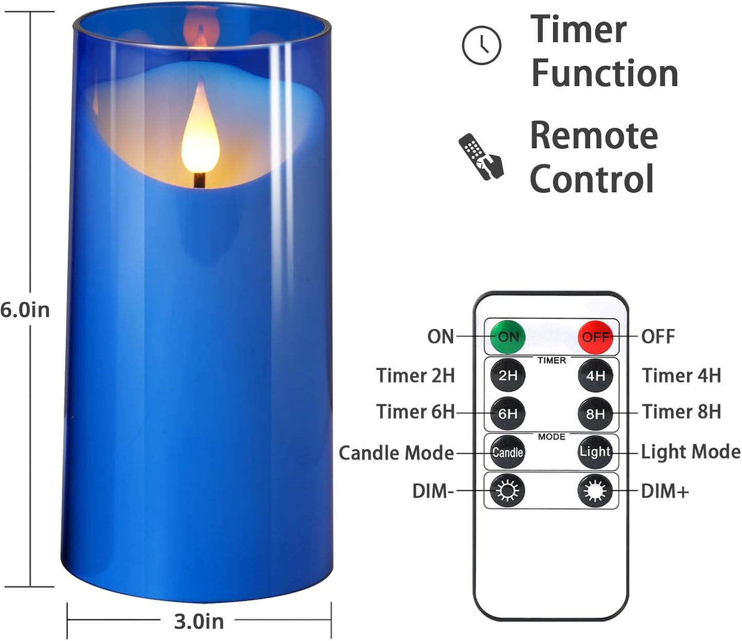 NURADA Flameless Candles with Remote Timer - Glass Real Wax 3D Wick LED Pillar Votive Candle Set Battery Operated Flickering Light for Home Christmas Decoration - White 3 Pack