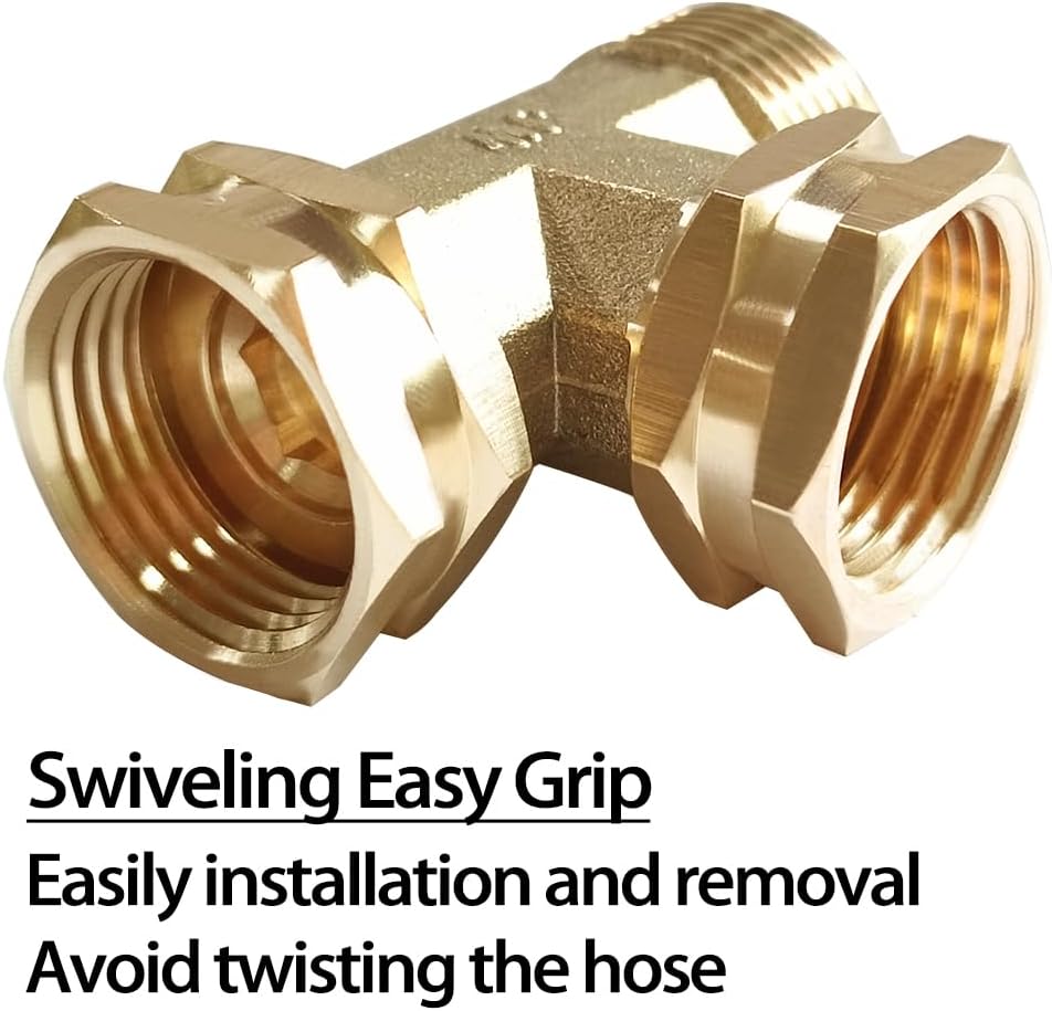 Joywayus 2PCS Brass 3/4" GHT Garden Hose Splitter Body Backyard 2 Way Y Shaped Swivel Connector Threaded Pipe Fitting Coupler Adapter with Washer
