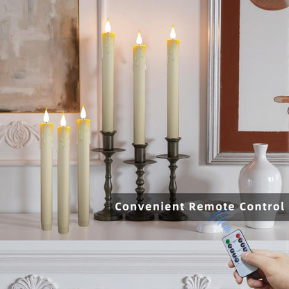 Flameless Taper Candles with Remote, 6.7 Inch Short Taper Candles Battery Operated with Flickering 3D Flame, Led Candle Sticks Safe for Windowsill Wedding Home Christmas Decor, Ivory, Set of 6