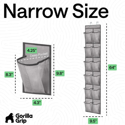 GORILLA GRIP Over the Door Shoe Organizer, 24 Large Breathable Mesh Pockets, Space Saving Hanging Storage Holder, Closet Rack Hanger Holds Up to 40 lbs, Hangs on Closets for Shoes, Accessories, Grey