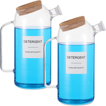 2 Sets Liquid Laundry Detergent Dispenser with Lables, 60oz Glass Laundry Detergent Dispenser, Ideal for Laundry Room Organization and Storage, for Bleach, Fabric Softener, Laundry Soap Dispensers