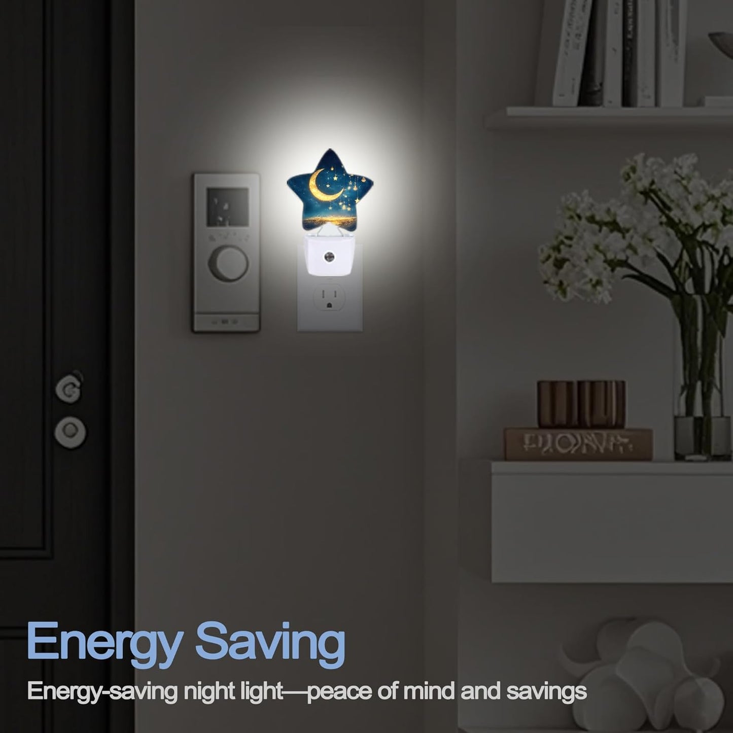 Lavender Butterfly Nightlight,Summer Flowers Star Night Lights Plug into Wall Decorations for Bedroom Bathroom,Dusk to Dawn Sensor Kitchen Hallway Stairs Energy Efficient Desk Lamp
