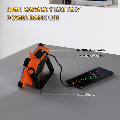 120W Solar Rechargeable Work Light, 144 LED 10000LM Portable Flood Light with Stand, IP66 Waterproof 4 Modes LED Job Site Lighting Flashlights for Mechanic Camping Fishing Car Repair