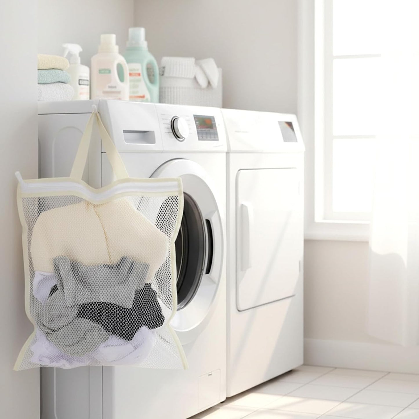 2 Pcs Small Mesh Laundry Bags for Delicates, Hanging Lingerie Wash Bags with Zipper for Washing Machine, Sock Laundry Net for Travel Home