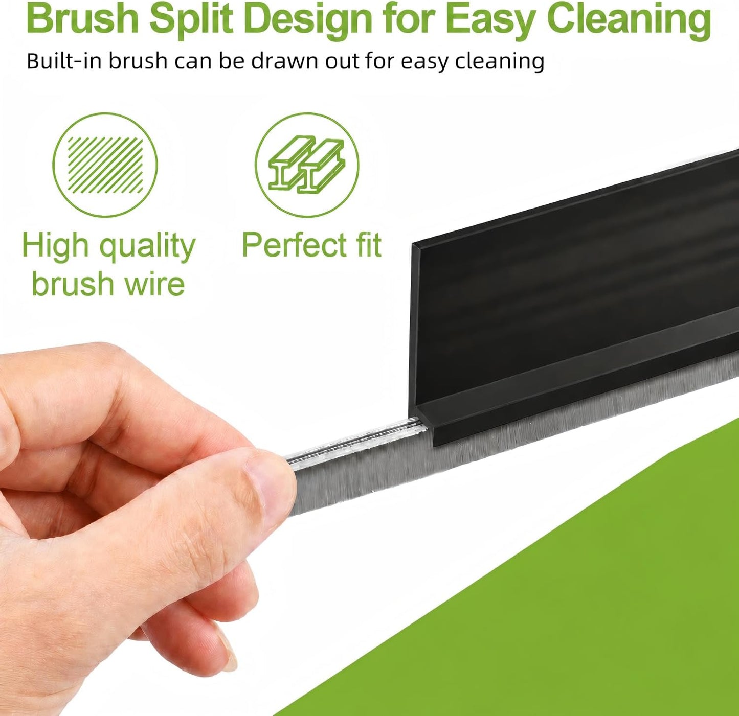 2 PCS Brush Door Sweep, Draft Stoppers for Bottom, Draft Stopper with Brush for Exterior Door, Bottom Seal Strip for Protection Against Bug, Dust, 2" W x 39" L, Black