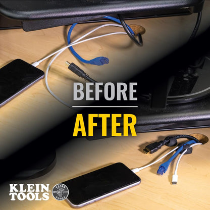 Klein Tools 450-410 Cable Clips, Made in USA, Self-Adhesive 3-Slot Cable, Cord Management Mounting Clips, Optional Screw for Permanent Mounting, 10-Pack
