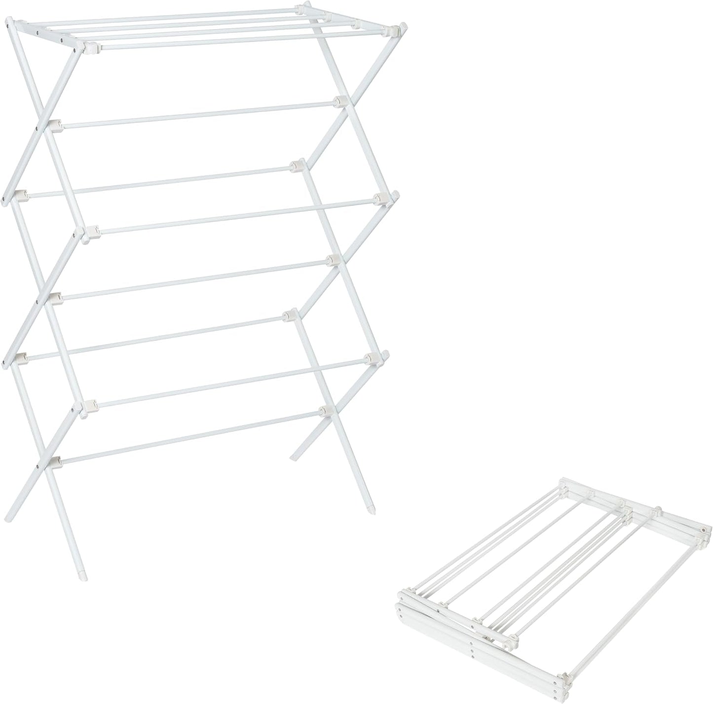 Honey-Can-Do 6-Tier Collapsible Steel Clothes Drying Rack, 24 ft, White | 6-tier steel rack with 24 ft of drying space folds flat to 3 in. Coated bars are gentle on delicates; 50 lb capacity.