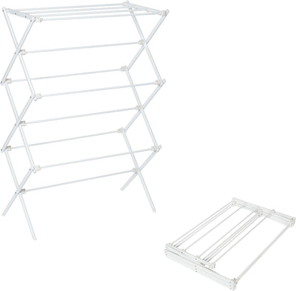 Honey-Can-Do 6-Tier Collapsible Steel Clothes Drying Rack, 24 ft, White | 6-tier steel rack with 24 ft of drying space folds flat to 3 in. Coated bars are gentle on delicates; 50 lb capacity.