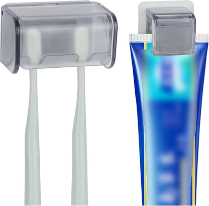 5 Slots Toothbrush Holder Wall Mount with Cover, Self Adhesive Toothbrushes Storage Organizer Perfect for Dorm Bathrooms and Shower, Holds 5 Toothbrushes. (White)