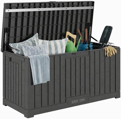EAST OAK Outdoor Storage Box, 60 Gallon Deck Box Indoor and Outdoor Use, Waterproof Resin Storage Bin for Patio Cushions, Gardening Tools, Lockable, UV Resistant, Grey