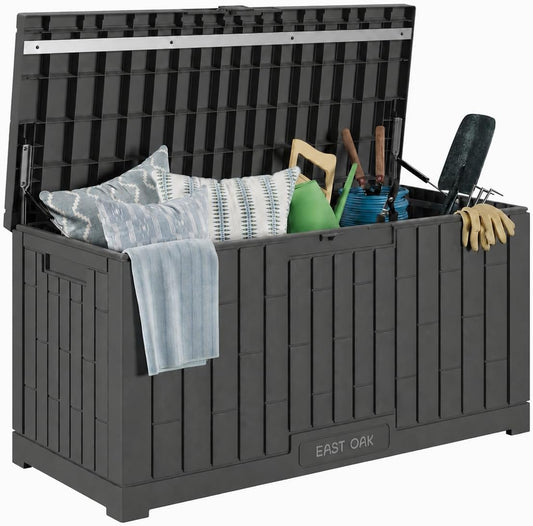 EAST OAK Outdoor Storage Box, 60 Gallon Deck Box Indoor and Outdoor Use, Waterproof Resin Storage Bin for Patio Cushions, Gardening Tools, Lockable, UV Resistant, Grey