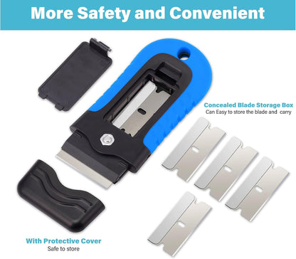 Gomake Razor Blade Scraper Tool with Blade Storage Container, Glass Cooktop Stove Scraper with 10PCS Stainless Steel Blades for Glass Clean,Paint,Old Label,Decal Sticker,Adhesive Remover