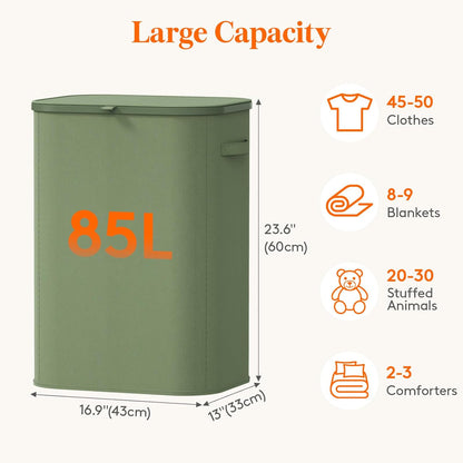 Lifewit 165L Large Laundry Basket with Lid, Laundry Hamper with Plastic Handles and Removable Bag, Foldable Tall Dirty Clothes Hampers for Laundry for Laundry Room, Bedroom, Bathroom, Dorm, Beige