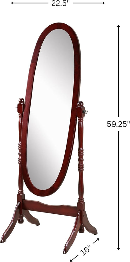 Roundhill Furniture Traditional Queen Anna Style Wood Floor Cheval Mirror, Cherry Finish