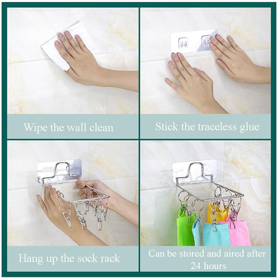 OULIGET Wall Hanging Folding Socks Clip, Bathroom Balcony Folding Clothes Hanger,Sock Hanger for Drying Towel Bra Underwear Sock Clip,10 Clips