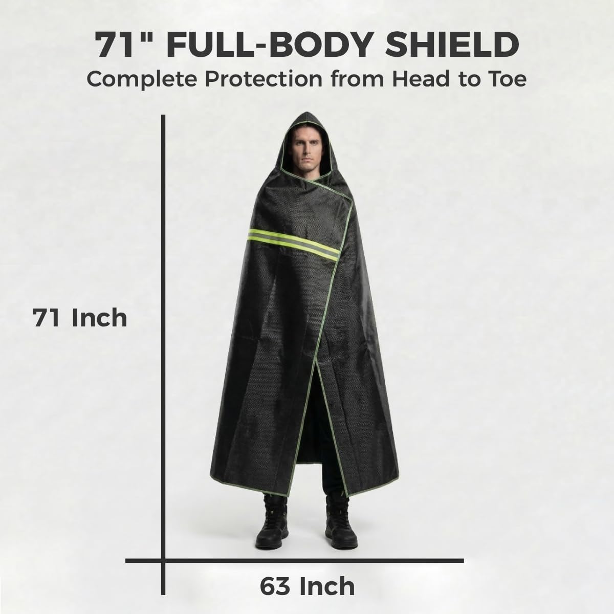 Fireproof Cloak with Hood - Fiberglass Free Fire Blanket Emergency for Home, 1800°F Heat Resistant Fire Escape Wrap, Reflective Safety Cape for Adults Survival - 71"x63", Black
