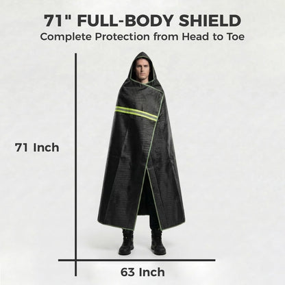 Fireproof Cloak with Hood - Fiberglass Free Fire Blanket Emergency for Home, 1800°F Heat Resistant Fire Escape Wrap, Reflective Safety Cape for Adults Survival - 71"x63", Black