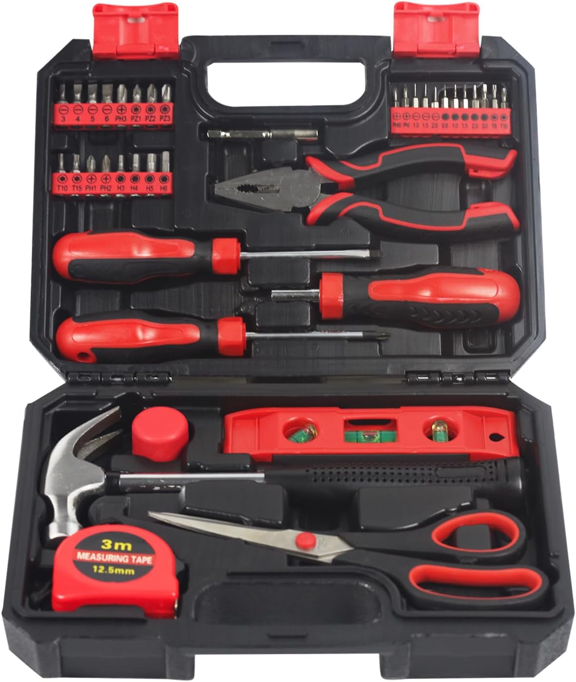 SPICIMOMO Basic Home Red Tool Kit - 38 Pieces Tool Set with Portable Storage Boxes for Daily Repairing and Maintenance, Home DIY Tool Kit Set for Office & Garage