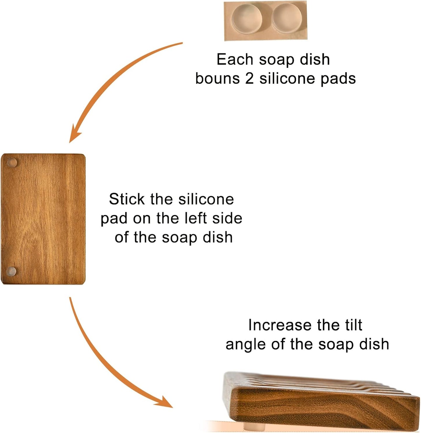 SUBEKYU Wooden Soap Dishes for Bathroom/Shower, Bar Soap Holder with Self Draining Tray, Natural Waterfall Drain Soap Saver, Teak (2P)