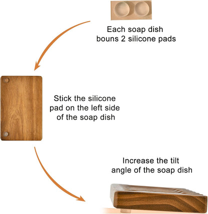 SUBEKYU Wooden Soap Dishes for Bathroom/Shower, Bar Soap Holder with Self Draining Tray, Natural Waterfall Drain Soap Saver, Teak (2P)
