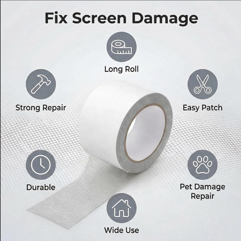 2 Pack Window Screen Repair Tape, Fiberglass Mesh Patch Kit for Holes Tears, Self-Adhesive Grey