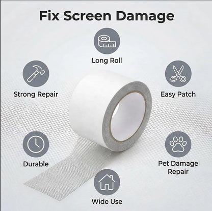 2 Pack Window Screen Repair Tape, Fiberglass Mesh Patch Kit for Holes Tears, Self-Adhesive Grey